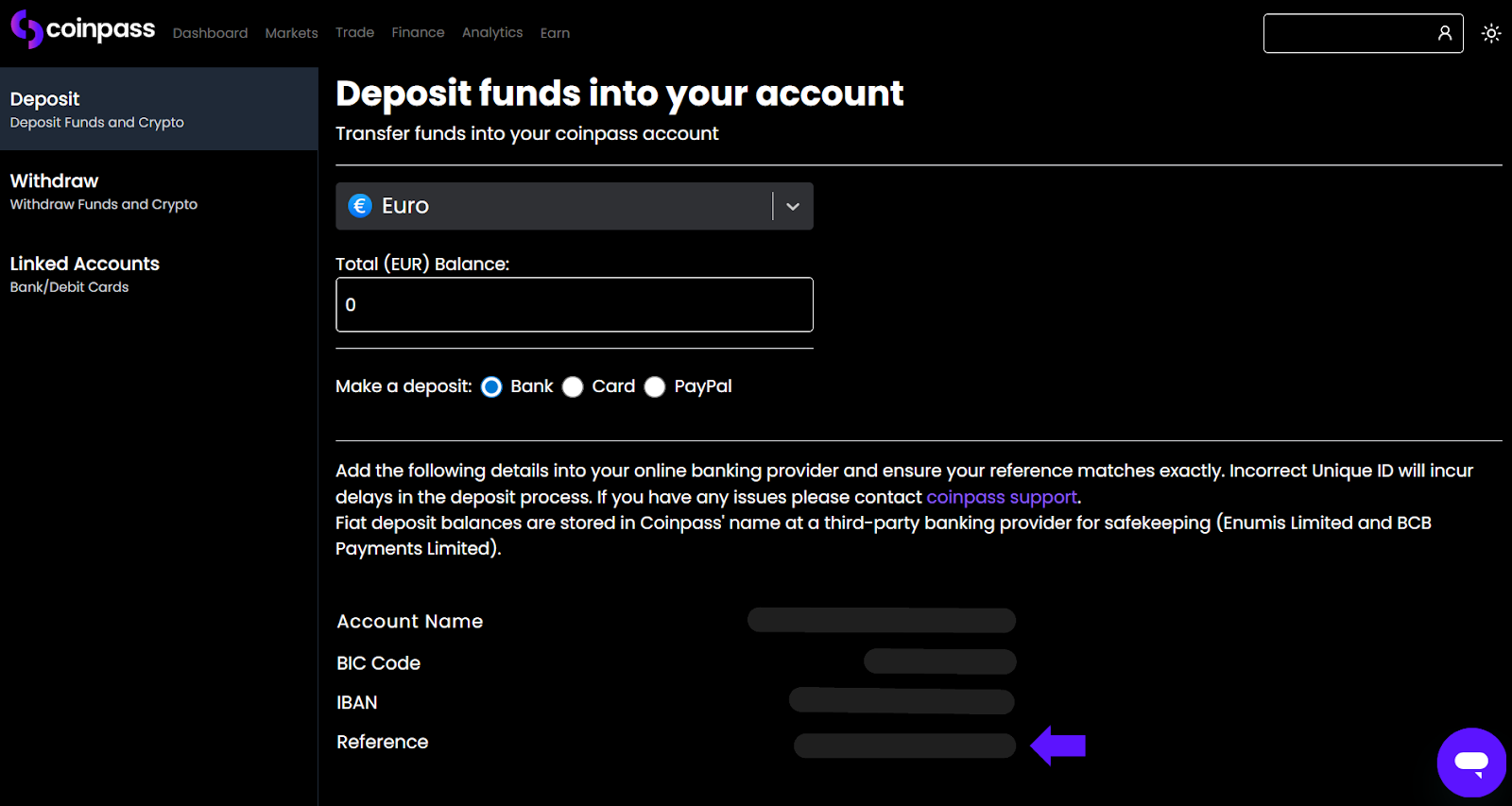 How to make a GBP/EUR fiat deposits from your bank in the coinpass web app?  – coinpass.com support